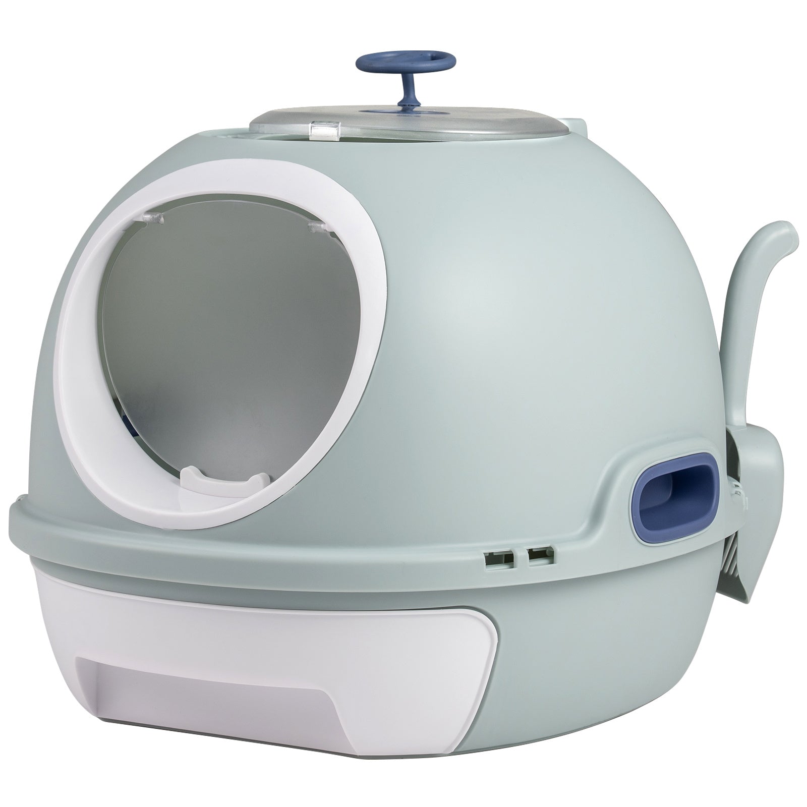 Cat Litter Box with Lid Helicopter Style Fully Enclosed Cat Toilet with Front Entry and Flip Top Exit-Blue