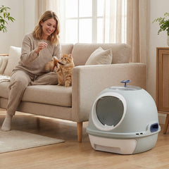 Cat Litter Box with Lid Helicopter Style Fully Enclosed Cat Toilet with Front Entry and Flip Top Exit-Blue