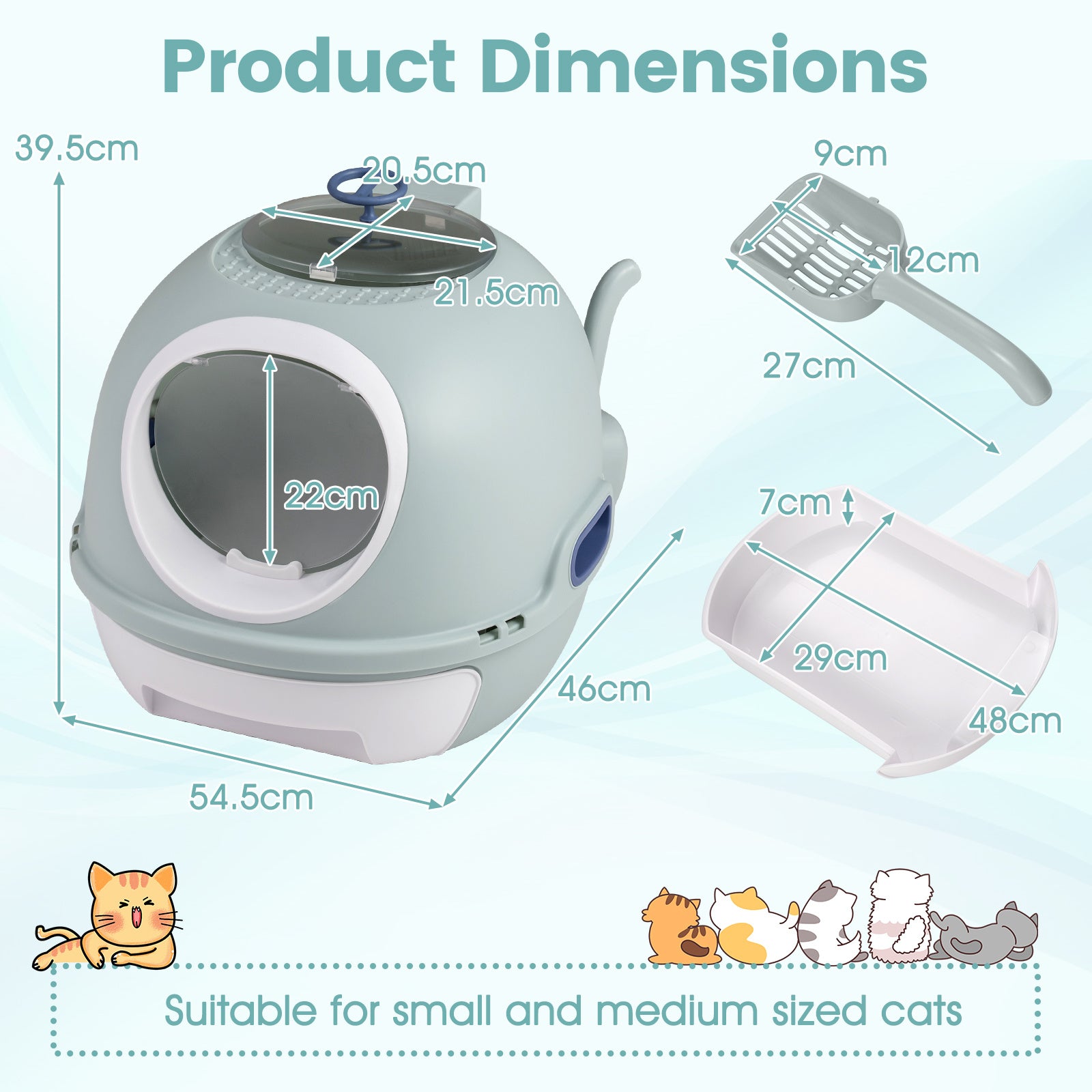 Cat Litter Box with Lid Helicopter Style Fully Enclosed Cat Toilet with Front Entry and Flip Top Exit-Blue