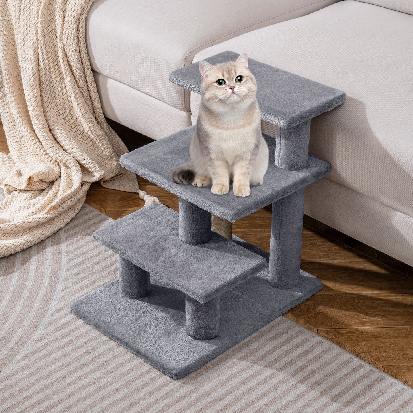 Cat Stairs 2-in-1 Cat Tree Tower Pet Steps with Sisal Scratching Post-Grey