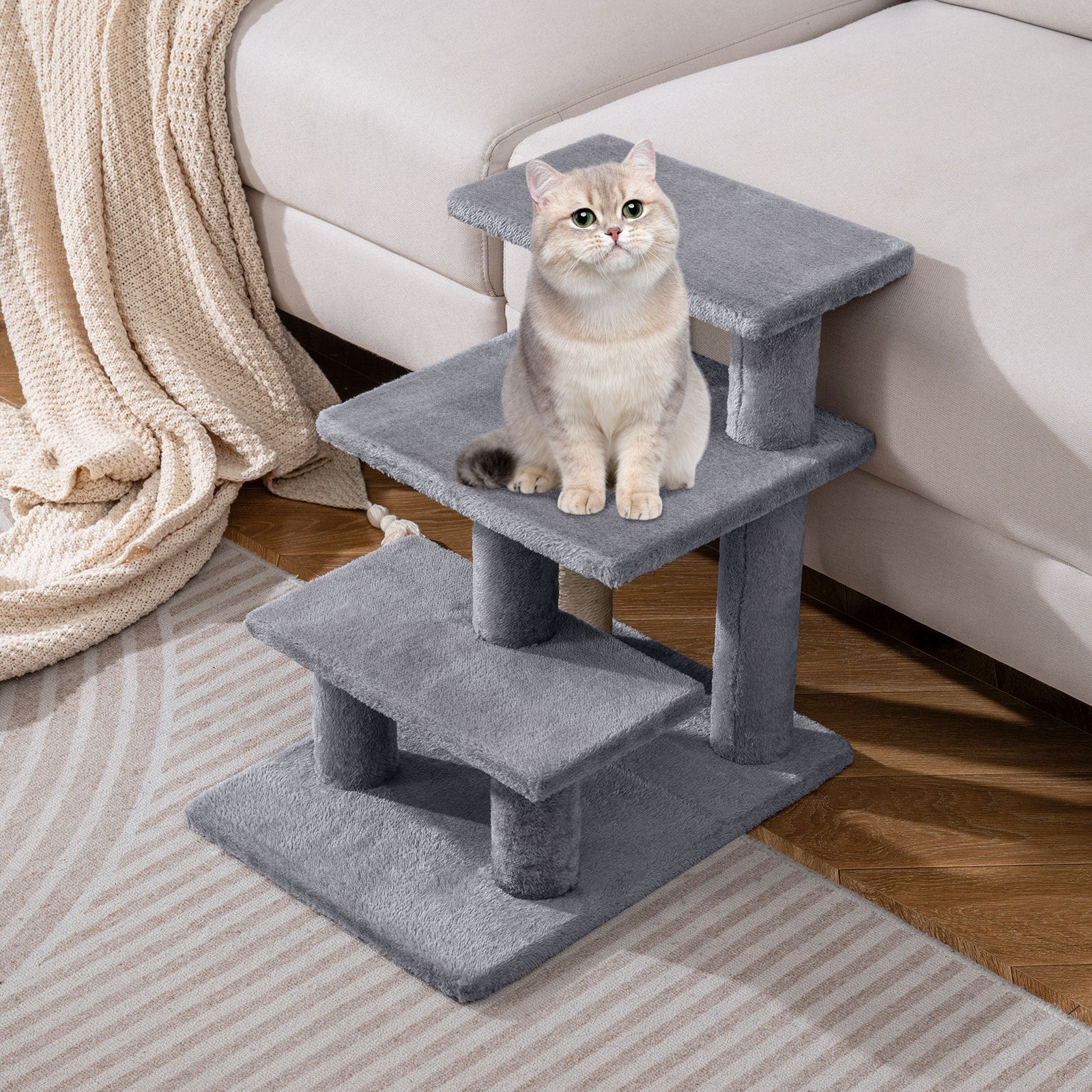 Cat Stairs 2-in-1 Cat Tree Tower Pet Steps with Sisal Scratching Post-Grey