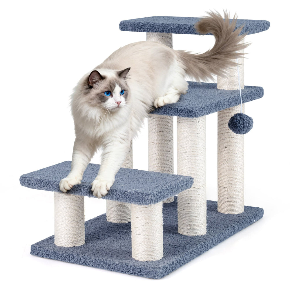 Cat Stairs 2-in-1 Cat Tree Tower Pet Steps with Sisal Scratching Posts-Grey