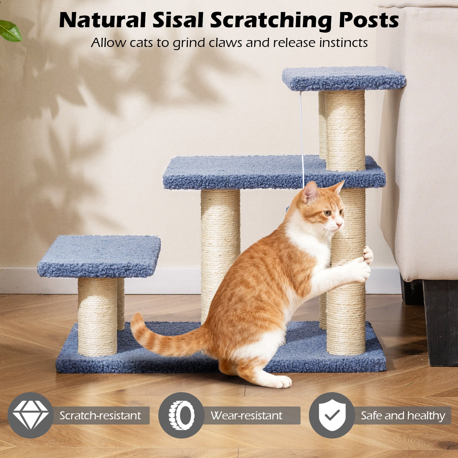 Cat Stairs 2-in-1 Cat Tree Tower Pet Steps with Sisal Scratching Posts-Grey