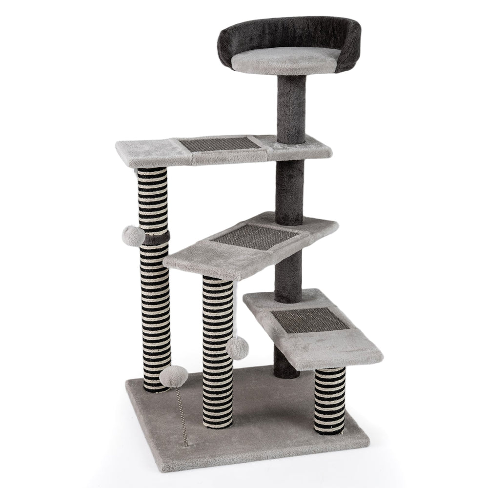 Cat Tree Kitten Tower 5-Level Cat Stairs with Sisal & Jute Scratching Posts and Mats-Grey