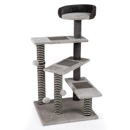 Cat Tree Kitten Tower 5-Level Cat Stairs with Sisal & Jute Scratching Posts and Mats-Grey