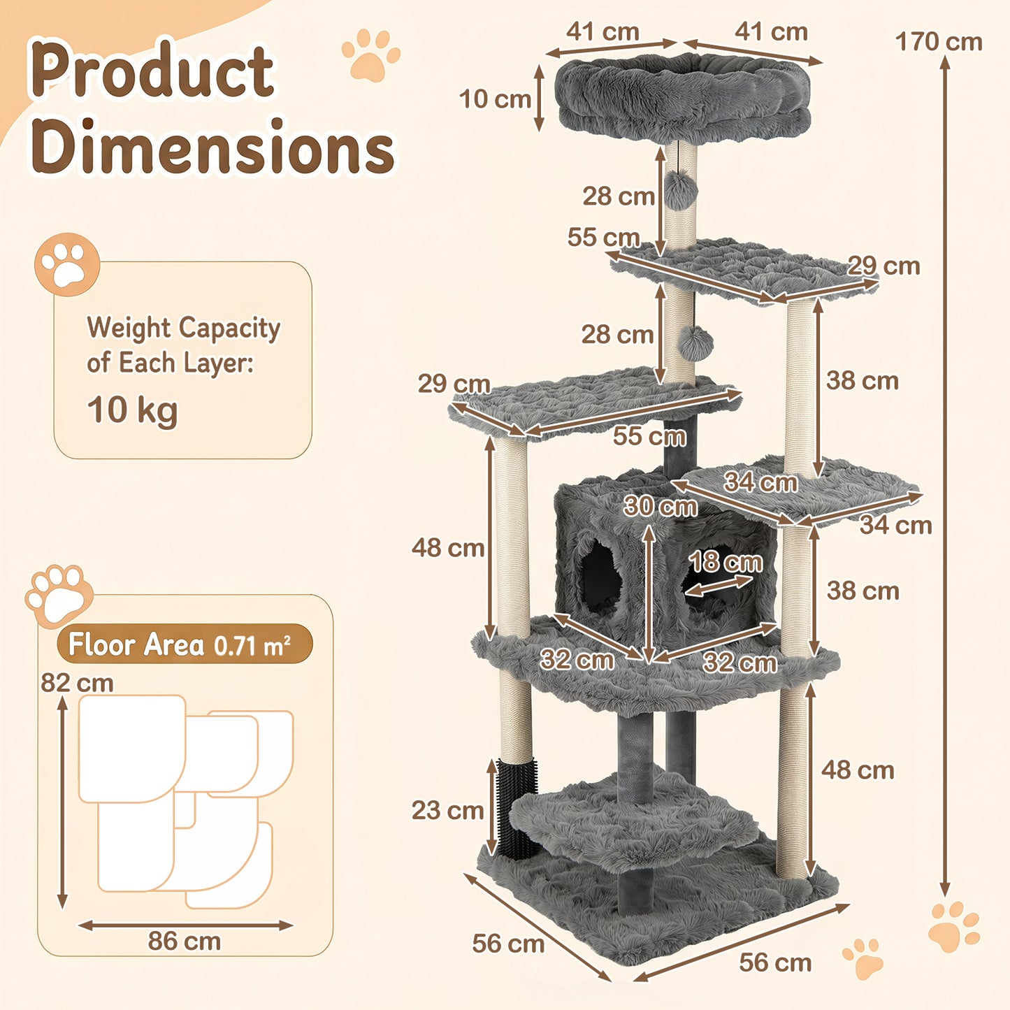 Cat Tree with Sisal Scratching Posts and Platform for Indoor Cats-Grey