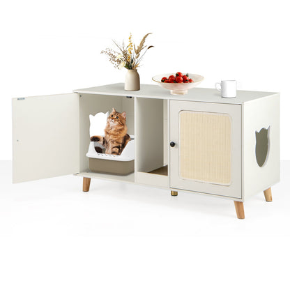 Cat Litter Box Enclosure for 2 Cats Hidden Cat Washroom Furniture-White