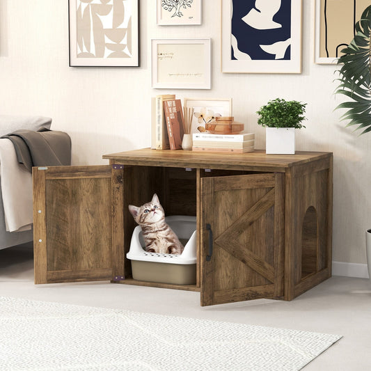 Cat Litter Box Enclosure with Countertop and Storage Cabinet-Oak