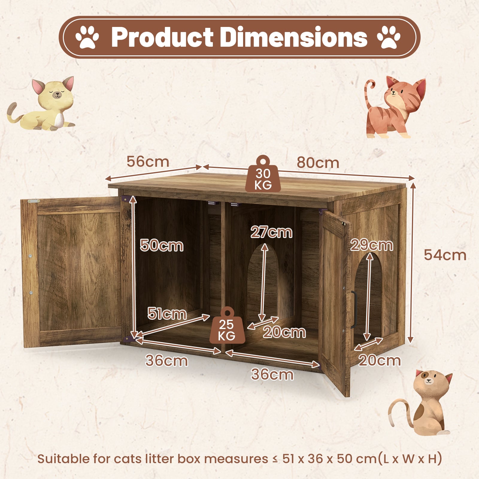 Cat Litter Box Enclosure with Countertop and Storage Cabinet-Oak