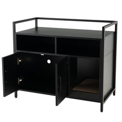 Wooden Cat Litter Box Enclosure with Compartment and Scratching Board-Black