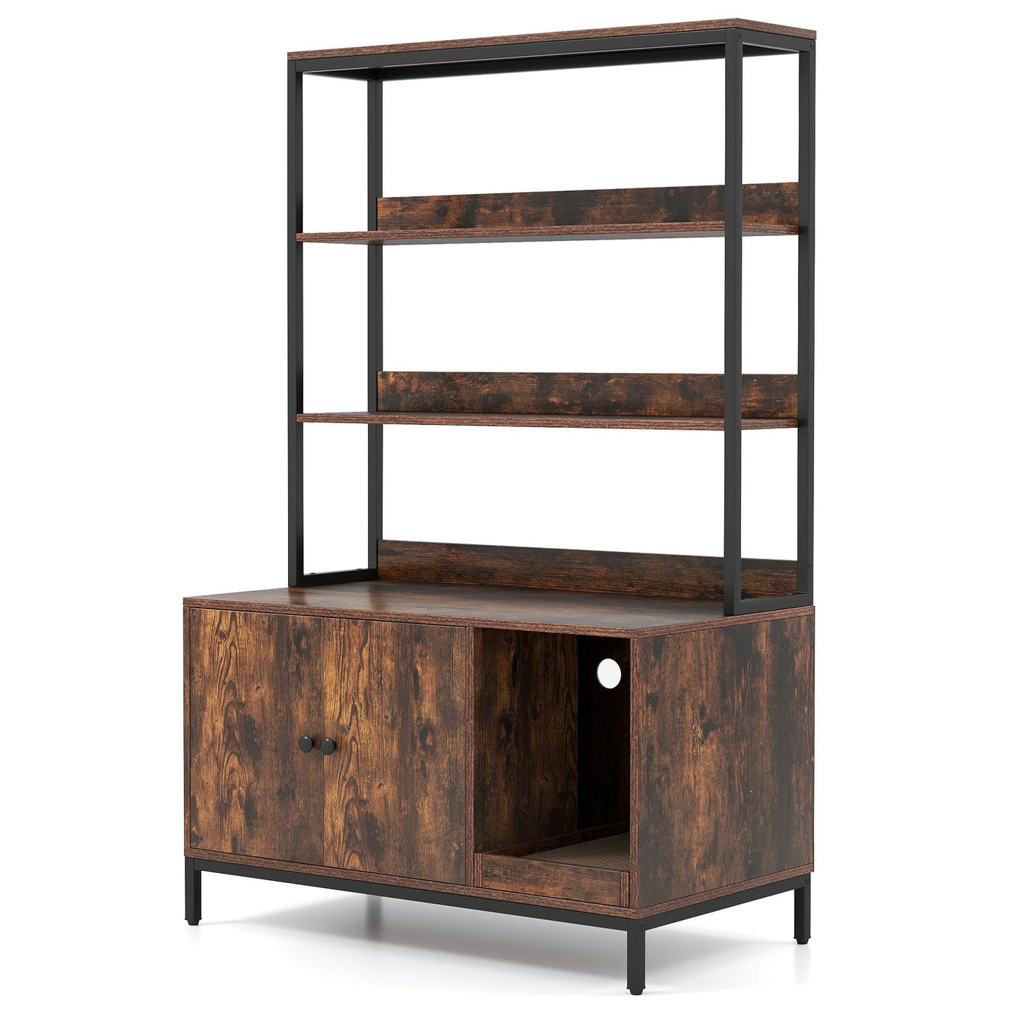 Cat Litter Box Enclosure with Storage Large Hidden Cat Washroom-Rustic Brown