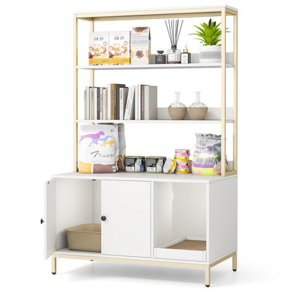 Cat Litter Box Enclosure with Storage Large Hidden Cat Washroom-White