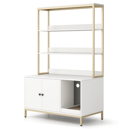 Cat Litter Box Enclosure with Storage Large Hidden Cat Washroom-White