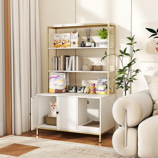 Cat Litter Box Enclosure with Storage Large Hidden Cat Washroom-White