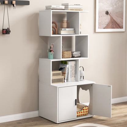 2-in-1 Hidden Cat Litter Box Enclosure with 3 Open Shelves-White