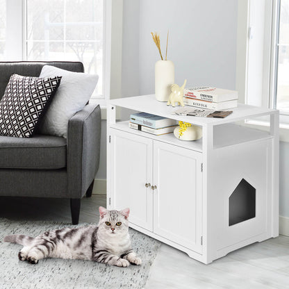 Cat Litter Box Enclosure with Adjustable and Removable Divider-White