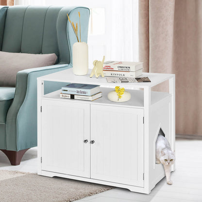 Cat Litter Box Enclosure with Adjustable and Removable Divider-White