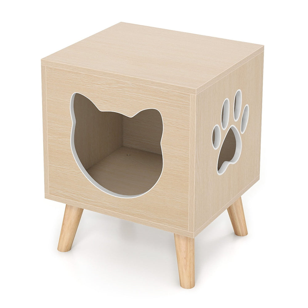 Cat Litter Box Enclosure with Rubber Wood Legs and Detachable Top