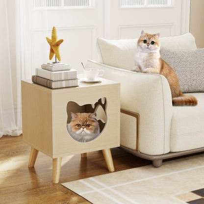 Cat Litter Box Enclosure with Rubber Wood Legs and Detachable Top