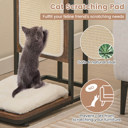 Cat Tree and End Table with Scratching Board and Cushion-Rustic Brown