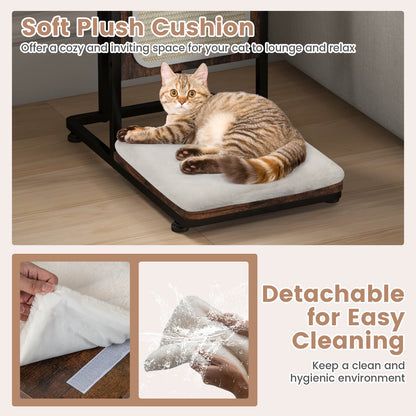 Cat Tree and End Table with Scratching Board and Cushion-Rustic Brown