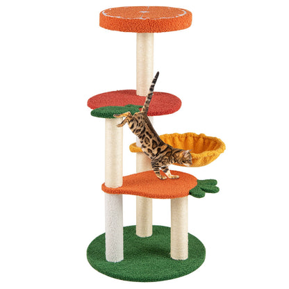 Multi-level Cat Tree with Fruit-shaped Platforms and Rotatable Side Basket-Multicolor