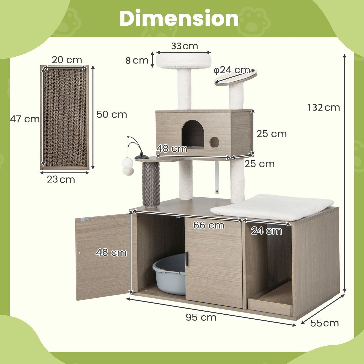 Cat Tree with Litter Box Enclosure-Grey