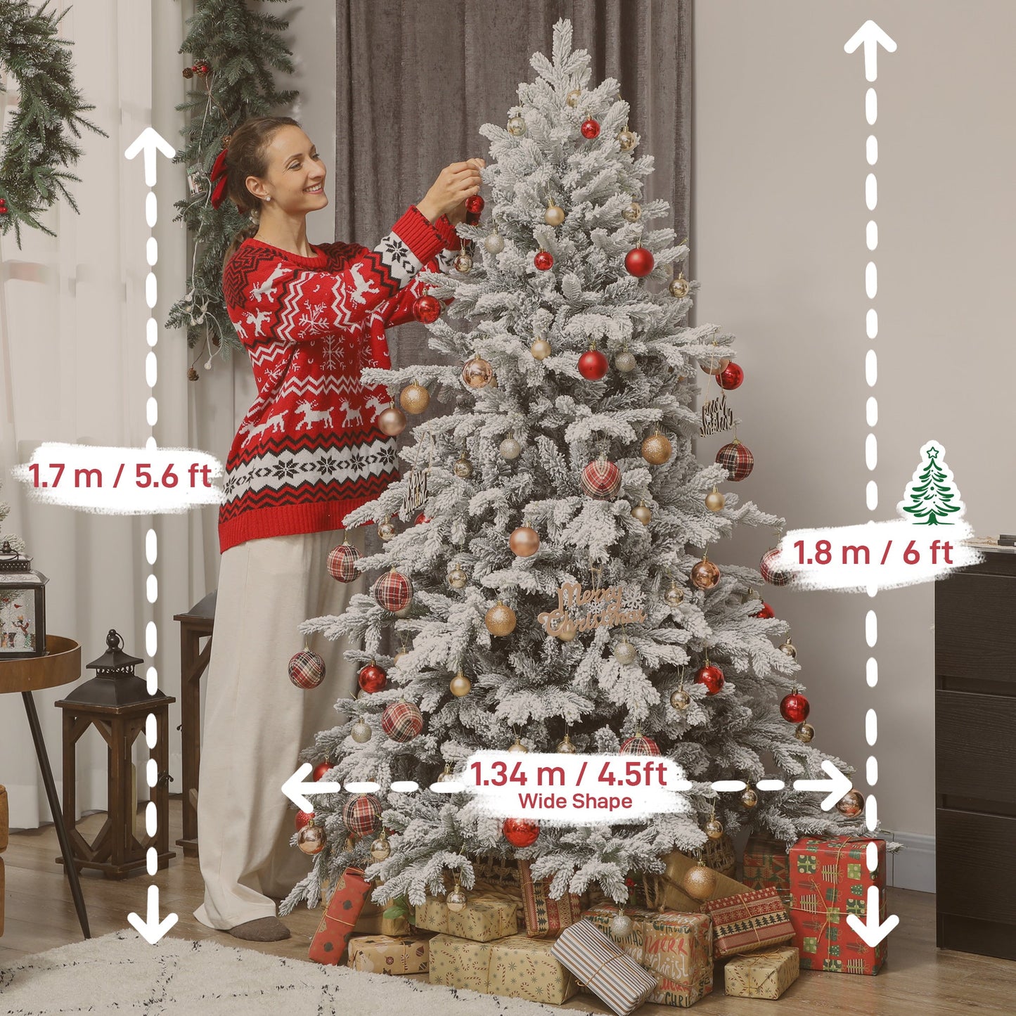 HOMCOM 6ft Snow Flocked Artificial Christmas Tree