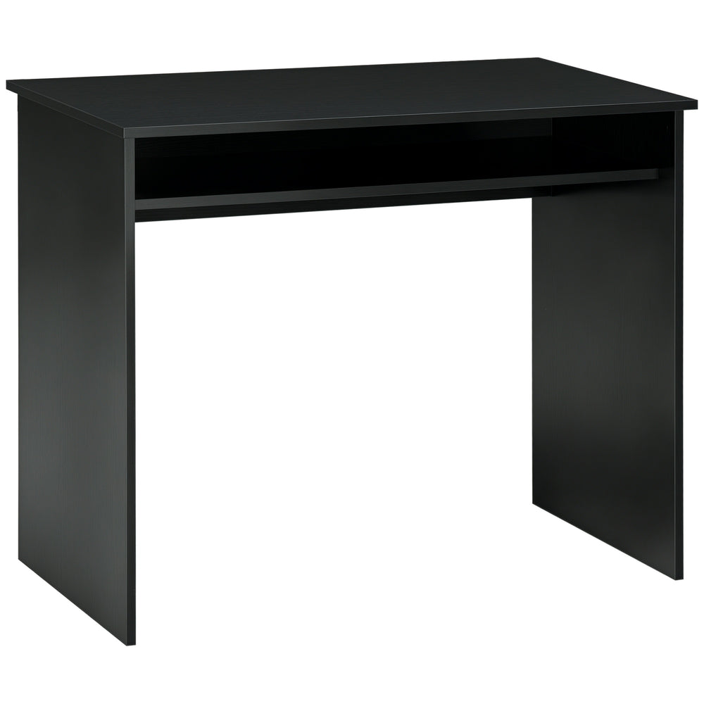 HOMCOM Modern Computer Desk, Home Office Table, Small Writing Desk with Storage Shelf, 90 x 50cm, Black Wood Grain