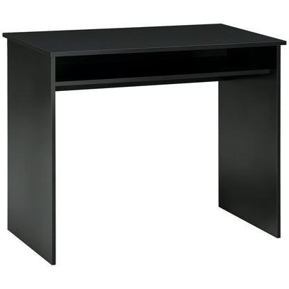 HOMCOM Modern Computer Desk, Home Office Table, Small Writing Desk with Storage Shelf, 90 x 50cm, Black Wood Grain
