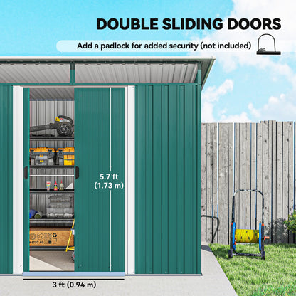 Outsunny 8.5 x 6ft Metal Shed with Lightsky Panels, Garden Storage Tool House with Double Doors for Garden, Patio and Lawn, Green