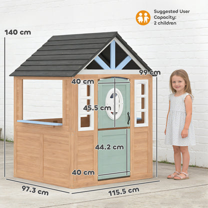 AIYAPLAY Wooden Playhouse for Kids, Wendy House with Pet Door, Play Kitchen, Half Door and Windows for Indoor Outdoor, Ages 2+