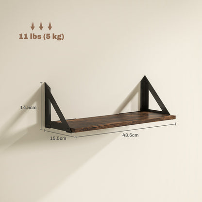 HOMCOM Set of 3 Wall Shelves, 43cm Vintage Wall Mounted Floating Shelves for Living Room, Entryway, Bedroom, Rustic Brown