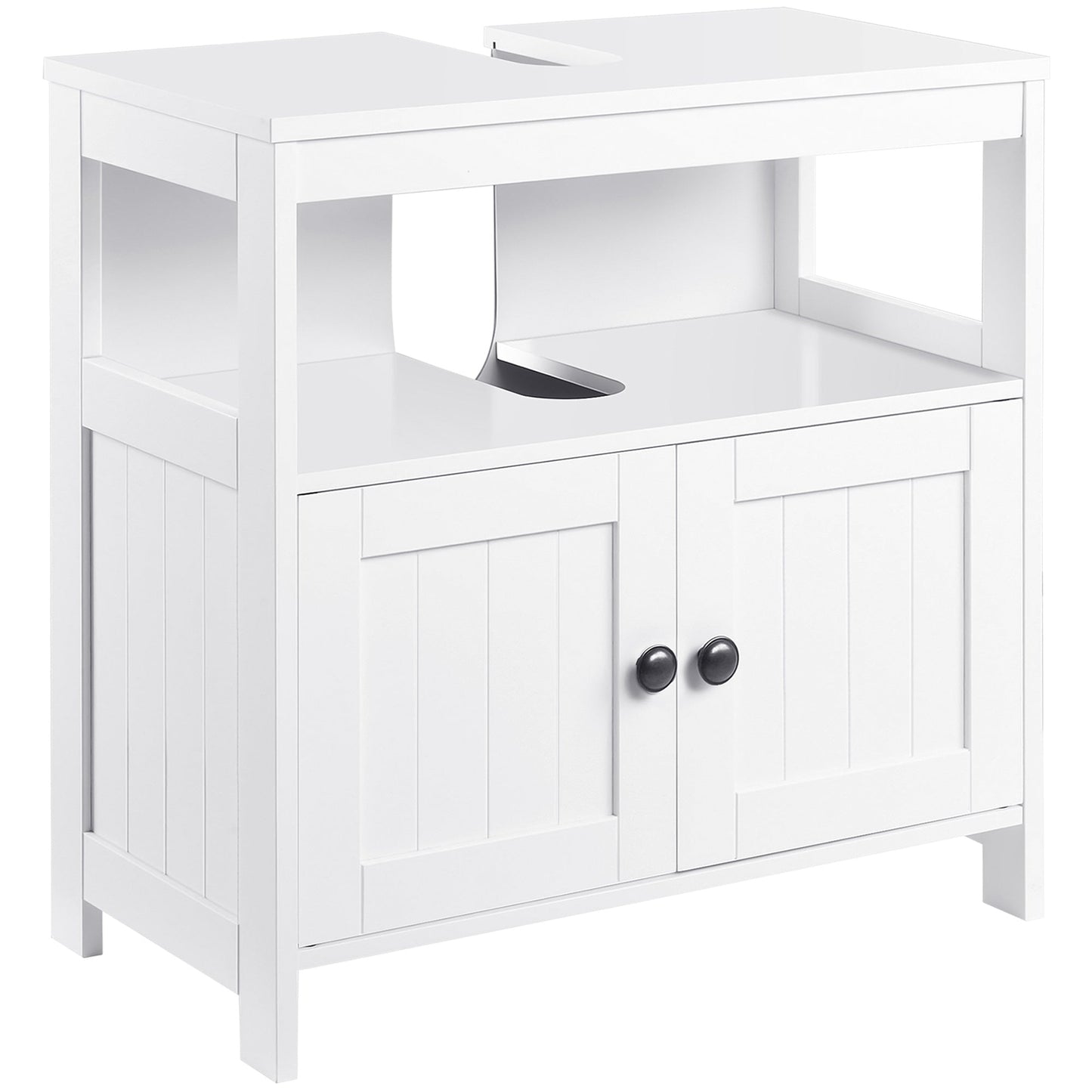 kleankin Pedestal Under Sink Cabinet with Double Doors, Modern Bathroom Vanity Storage Unit with Shelves, White