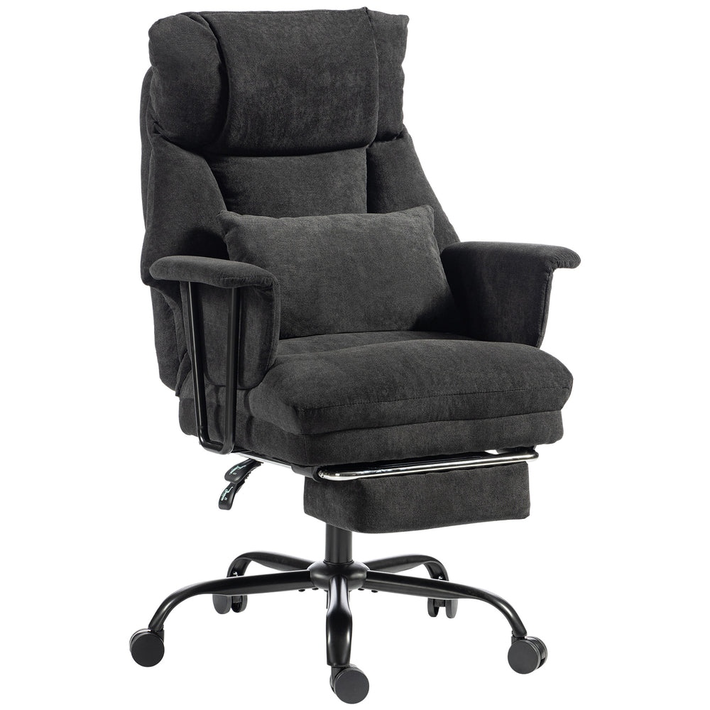 HOMCOM Office Chair, 180kg Heavy Duty Linen Computer Desk Chair with Lumbar Support, Wide Seat, Spring Cushion, Black