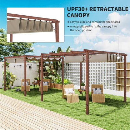 Outsunny 3 x 3 m Retractable Roof Pergola - Natural Wood Finish