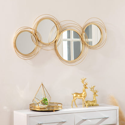 HOMCOM Metal Wall Mirrors, 107cm Modern Decorative Gold Mirror Decor Hanging, Home Wall Sculptures for Living Room Bedroom Dining Room