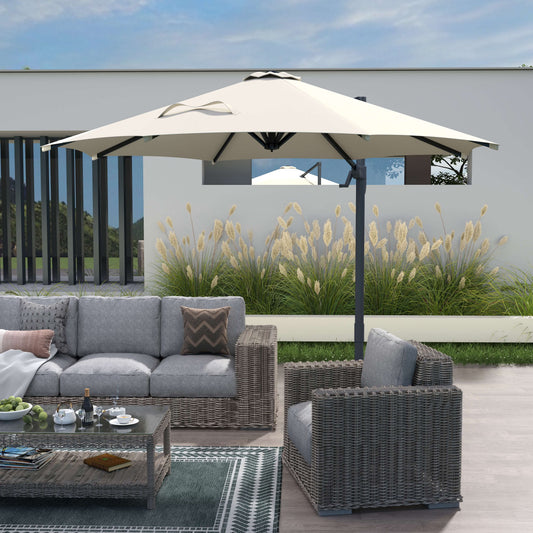 Outsunny Round Umbrella Parasol with Tilt 360° Rotation and Hand Crank Cross Base - Beige