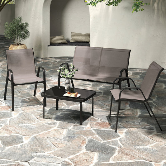 4 Piece Modern Chair and Table Set with Fabric Seat and Tempered Glass Tabletop-Grey