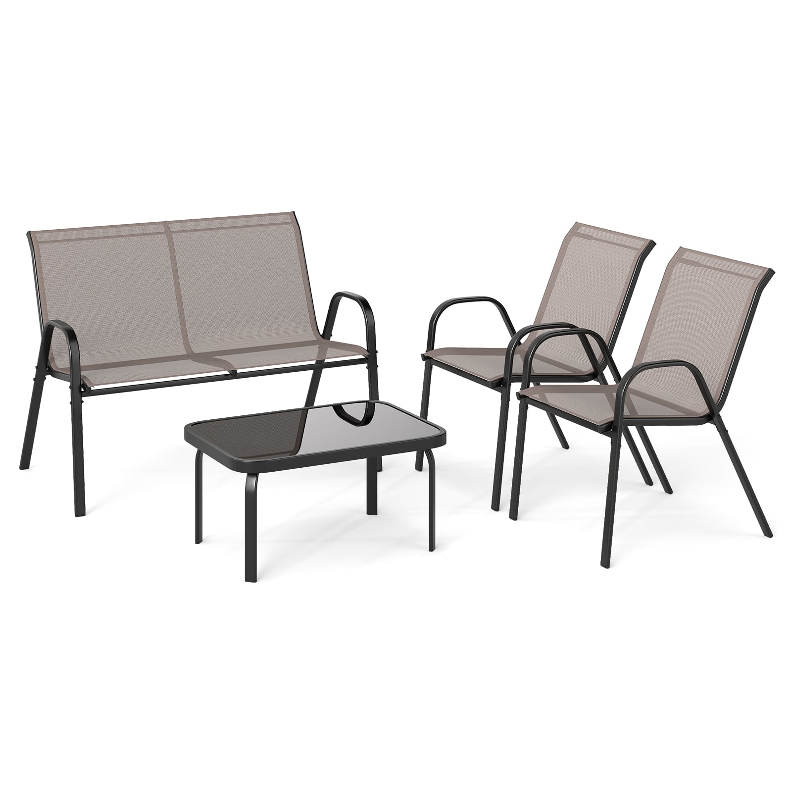 4 Piece Modern Chair and Table Set with Fabric Seat and Tempered Glass Tabletop-Grey