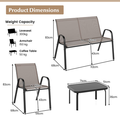 4 Piece Modern Chair and Table Set with Fabric Seat and Tempered Glass Tabletop-Grey