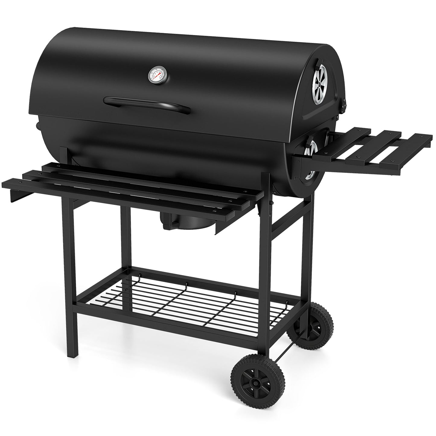 Charcoal BBQ Grill Outdoor Smoker Grill Combo with Thermometer-Black
