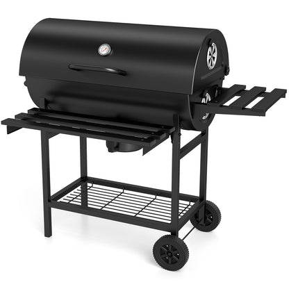 Charcoal BBQ Grill Outdoor Smoker Grill Combo with Thermometer-Black
