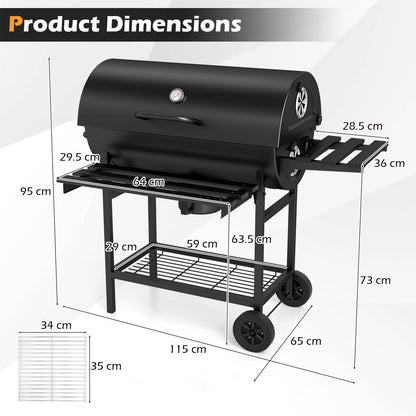 Charcoal BBQ Grill Outdoor Smoker Grill Combo with Thermometer-Black