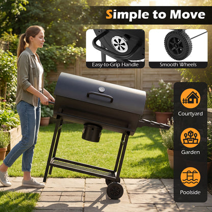 Charcoal BBQ Grill Outdoor Smoker Grill Combo with Thermometer-Black