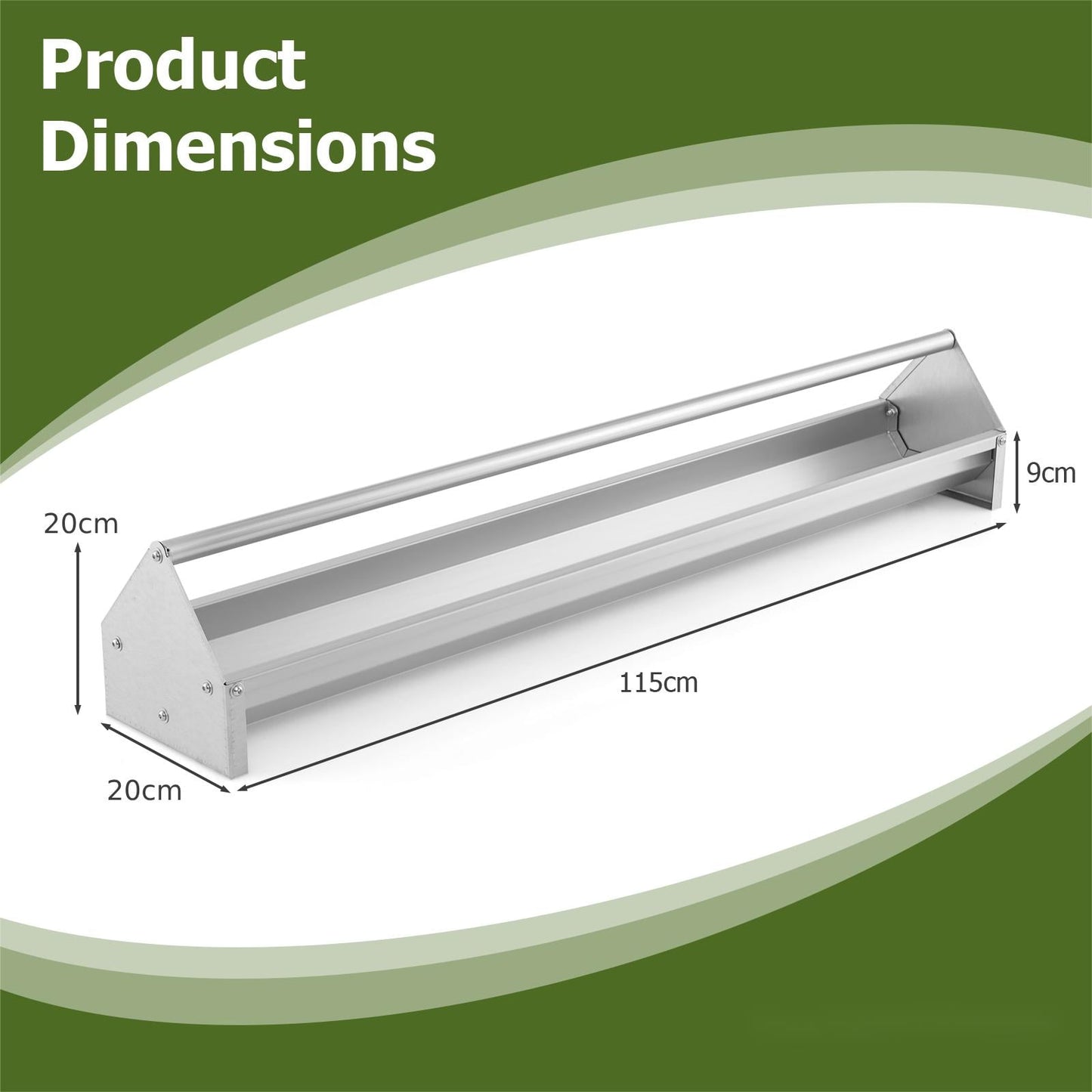 Steel Chicken Feeding Trough with Crossbar and Drainage Holes-Silver