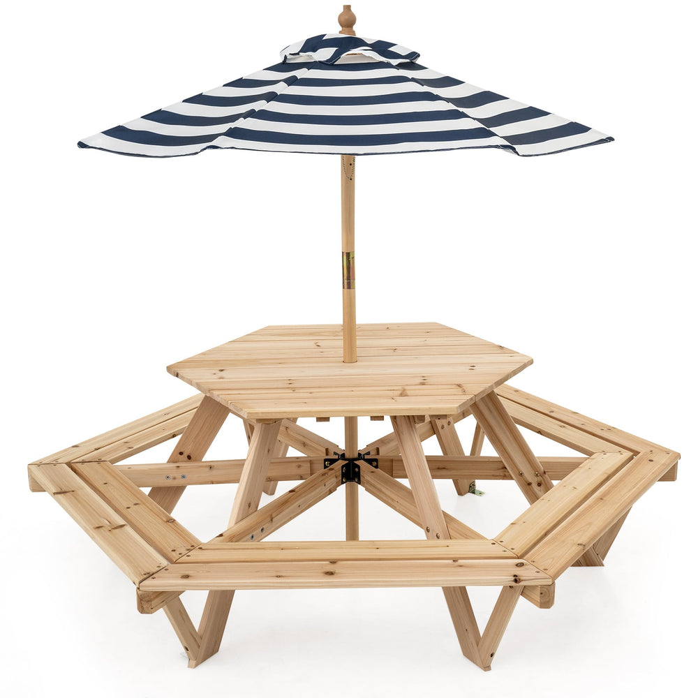 Children Activity Table with Chairs and Umbrella for Backyard or Patio Use-Natural