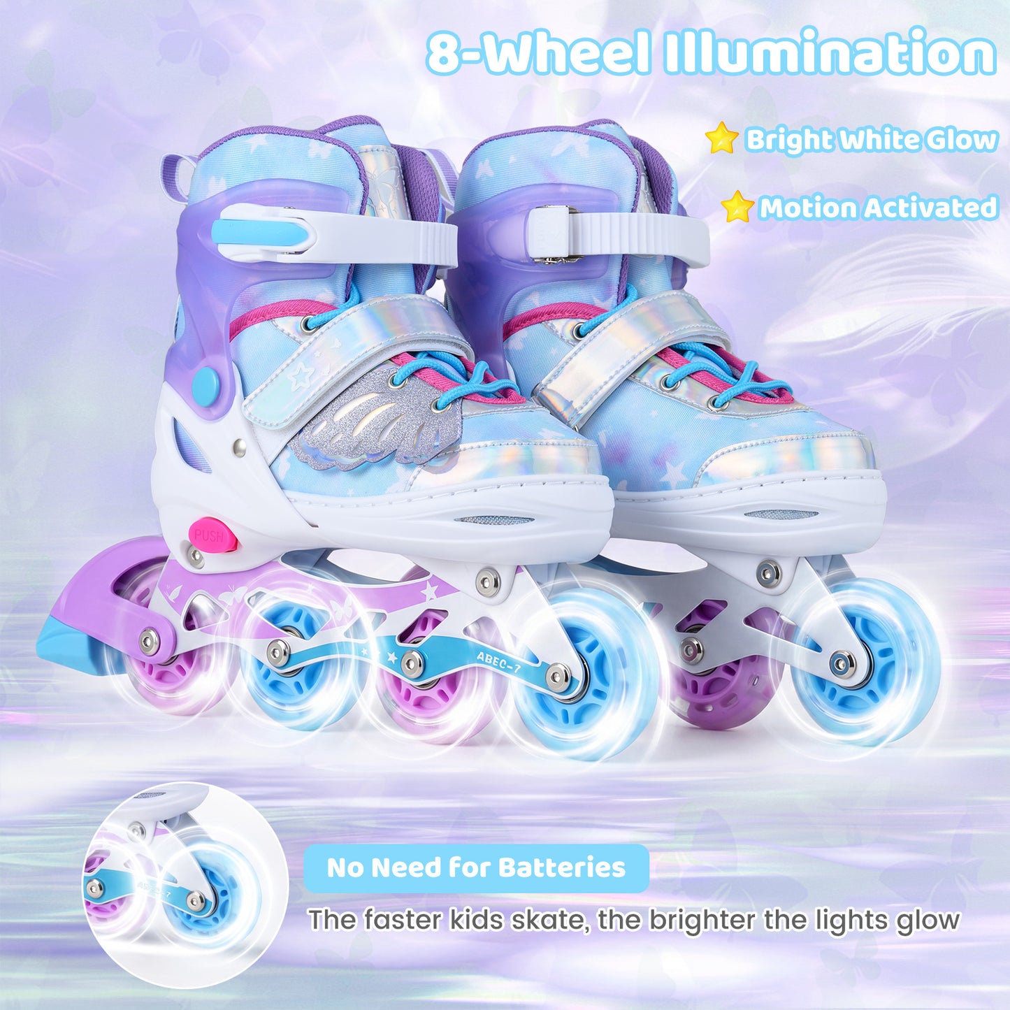 Children Roller Blades with Full Light Up PU Wheels and Brake for Beginners-Blue