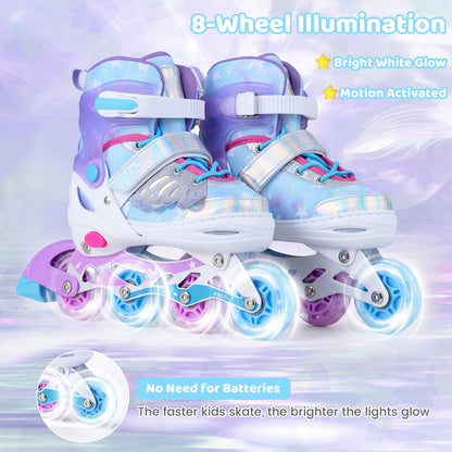 Children Roller Blades with Full Light Up PU Wheels and Brake for Beginners-Blue