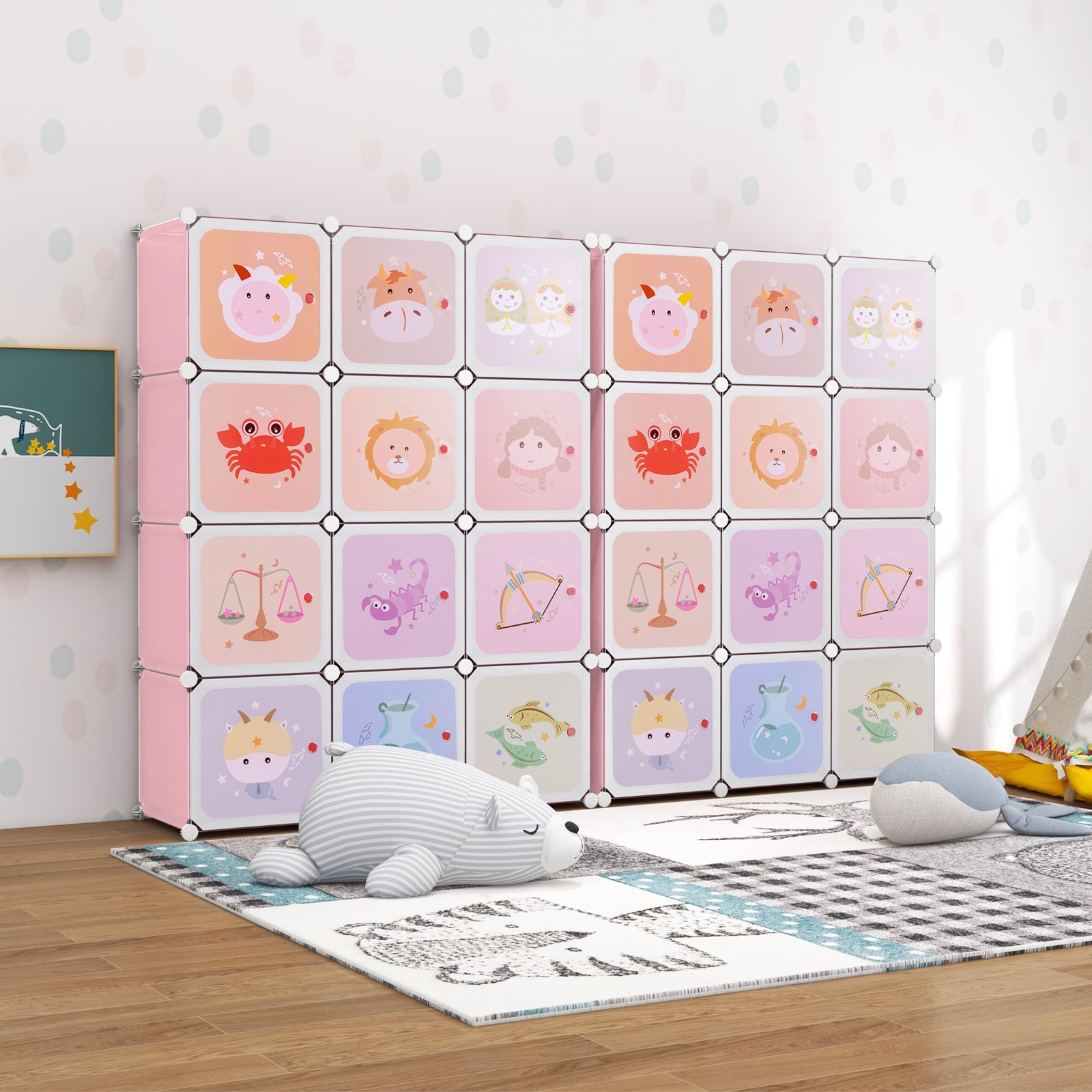Children 12-Cube Wardrobe Baby Dresser Kids Bedroom Armoire-Pink
